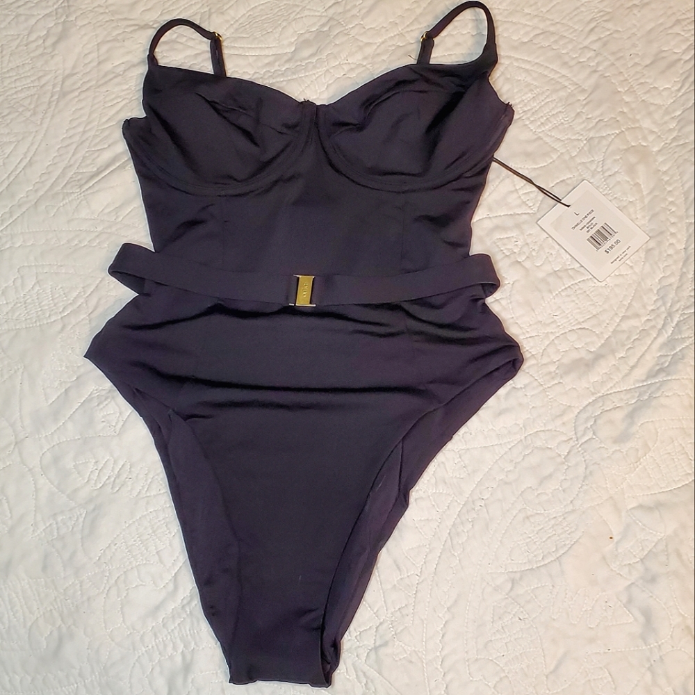 Black High-Cut One Piece Bathing Suit by Onia